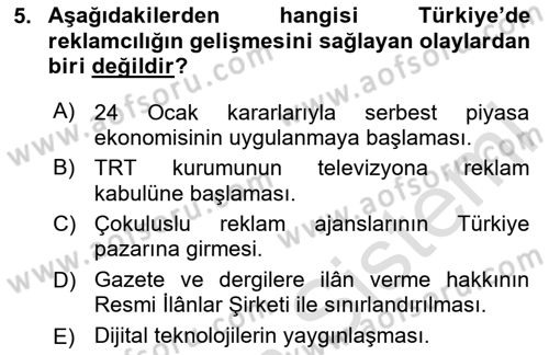 Medya ve Reklam Dersi 2023 - 2024 Yılı Yaz Okulu Sınav Soruları 5. Soru