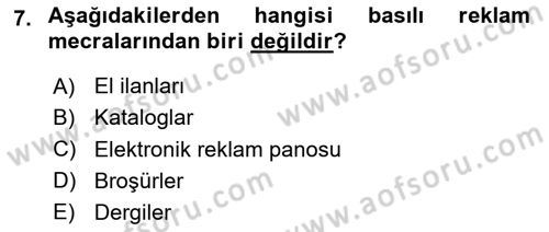 Medya ve Reklam Dersi 2023 - 2024 Yılı Yaz Okulu Sınav Soruları 7. Soru