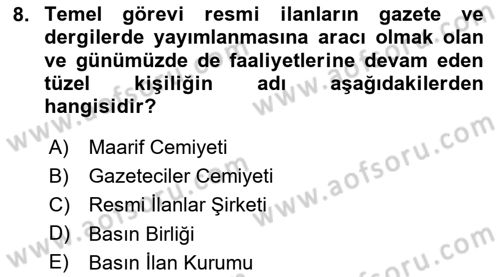 Medya ve Reklam Dersi 2023 - 2024 Yılı Yaz Okulu Sınav Soruları 8. Soru