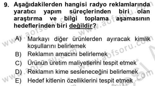 Medya ve Reklam Dersi 2023 - 2024 Yılı Yaz Okulu Sınav Soruları 9. Soru