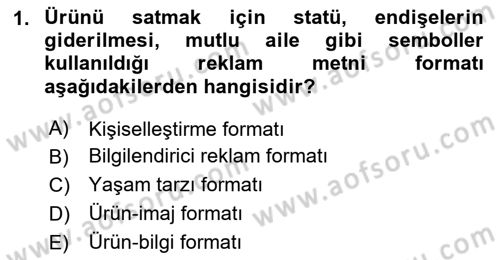 Medya ve Reklam Dersi 2024 - 2025 Yılı (Vize) Ara Sınav Soruları 1. Soru