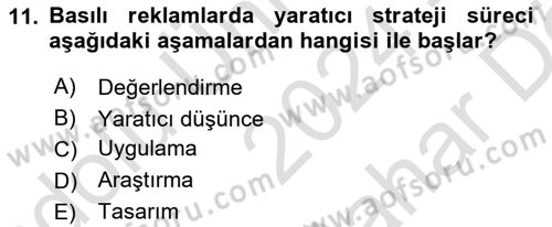 Medya ve Reklam Dersi 2024 - 2025 Yılı (Vize) Ara Sınav Soruları 11. Soru