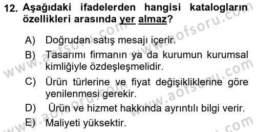 Medya ve Reklam Dersi 2024 - 2025 Yılı (Vize) Ara Sınav Soruları 12. Soru