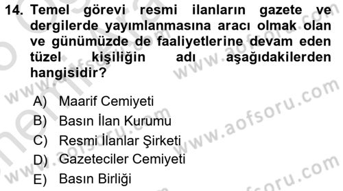 Medya ve Reklam Dersi 2024 - 2025 Yılı (Vize) Ara Sınav Soruları 14. Soru