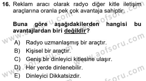 Medya ve Reklam Dersi 2024 - 2025 Yılı (Vize) Ara Sınav Soruları 16. Soru