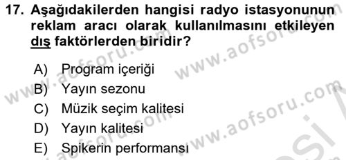 Medya ve Reklam Dersi 2024 - 2025 Yılı (Vize) Ara Sınav Soruları 17. Soru