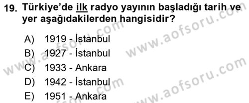 Medya ve Reklam Dersi 2024 - 2025 Yılı (Vize) Ara Sınav Soruları 19. Soru