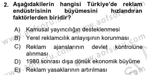 Medya ve Reklam Dersi 2024 - 2025 Yılı (Vize) Ara Sınav Soruları 2. Soru