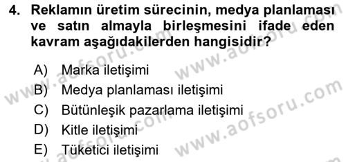 Medya ve Reklam Dersi 2024 - 2025 Yılı (Vize) Ara Sınav Soruları 4. Soru