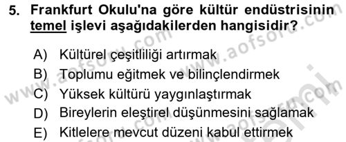 Medya ve Reklam Dersi 2024 - 2025 Yılı (Vize) Ara Sınav Soruları 5. Soru