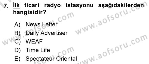 Medya ve Reklam Dersi 2024 - 2025 Yılı (Vize) Ara Sınav Soruları 7. Soru
