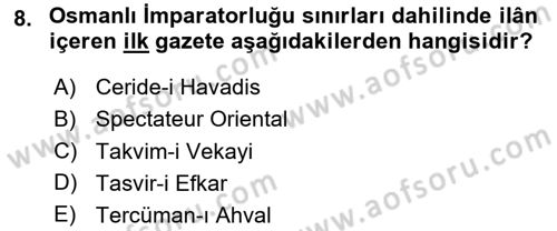 Medya ve Reklam Dersi 2024 - 2025 Yılı (Vize) Ara Sınav Soruları 8. Soru
