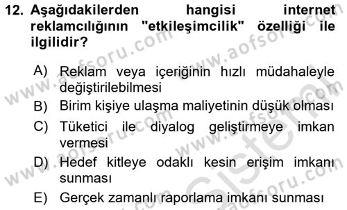 Medya ve Reklam Dersi 2024 - 2025 Yılı (Final) Dönem Sonu Sınav Soruları 12. Soru