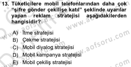 Medya ve Reklam Dersi 2024 - 2025 Yılı (Final) Dönem Sonu Sınav Soruları 13. Soru