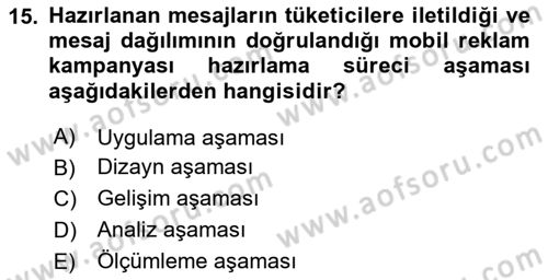 Medya ve Reklam Dersi Dönem Sonu Sınavı Deneme Sınav Soruları 15. Soru
