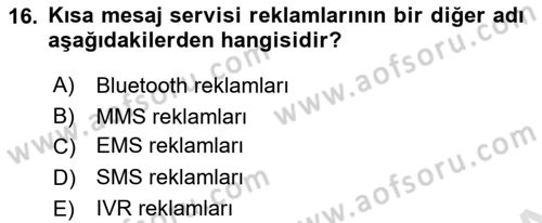 Medya ve Reklam Dersi 2024 - 2025 Yılı (Final) Dönem Sonu Sınav Soruları 16. Soru