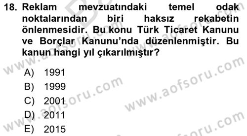 Medya ve Reklam Dersi 2024 - 2025 Yılı (Final) Dönem Sonu Sınav Soruları 18. Soru