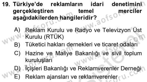 Medya ve Reklam Dersi 2024 - 2025 Yılı (Final) Dönem Sonu Sınav Soruları 19. Soru