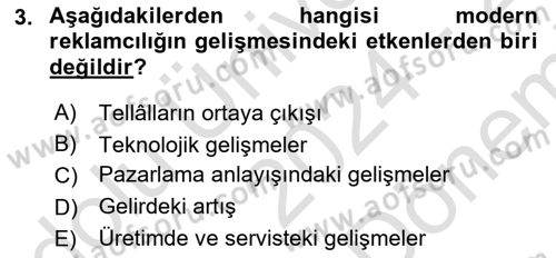 Medya ve Reklam Dersi 2024 - 2025 Yılı (Final) Dönem Sonu Sınav Soruları 3. Soru