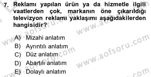 Medya ve Reklam Dersi 2024 - 2025 Yılı (Final) Dönem Sonu Sınav Soruları 7. Soru