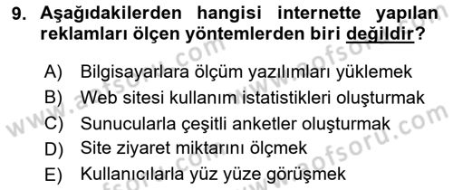 Medya ve Reklam Dersi 2024 - 2025 Yılı (Final) Dönem Sonu Sınav Soruları 9. Soru