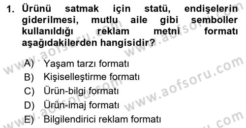 Medya ve Reklam Dersi 2024 - 2025 Yılı Yaz Okulu Sınav Soruları 1. Soru