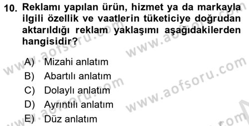Medya ve Reklam Dersi 2024 - 2025 Yılı Yaz Okulu Sınav Soruları 10. Soru
