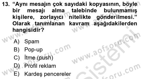 Medya ve Reklam Dersi 2024 - 2025 Yılı Yaz Okulu Sınav Soruları 13. Soru