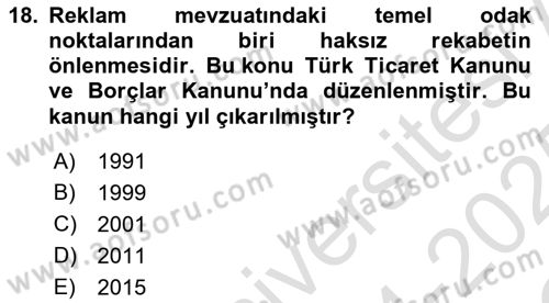 Medya ve Reklam Dersi 2024 - 2025 Yılı Yaz Okulu Sınav Soruları 18. Soru