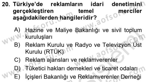 Medya ve Reklam Dersi 2024 - 2025 Yılı Yaz Okulu Sınav Soruları 20. Soru