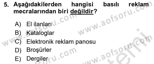 Medya ve Reklam Dersi 2024 - 2025 Yılı Yaz Okulu Sınav Soruları 5. Soru
