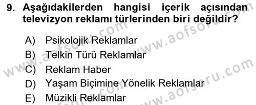 Medya ve Reklam Dersi 2024 - 2025 Yılı Yaz Okulu Sınav Soruları 9. Soru