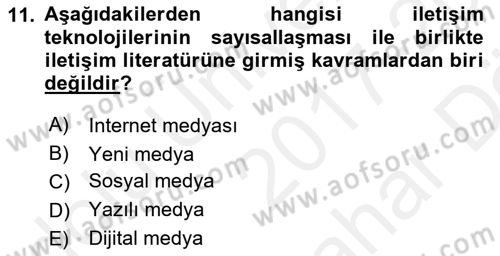 Medya İlişkileri Dersi 2017 - 2018 Yılı (Vize) Ara Sınav Soruları 11. Soru