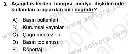 Medya İlişkileri Dersi 2017 - 2018 Yılı (Vize) Ara Sınav Soruları 3. Soru