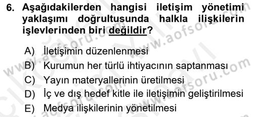 Medya İlişkileri Dersi 2017 - 2018 Yılı (Vize) Ara Sınav Soruları 6. Soru