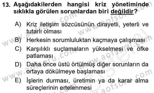 Medya İlişkileri Dersi 2017 - 2018 Yılı (Final) Dönem Sonu Sınav Soruları 13. Soru