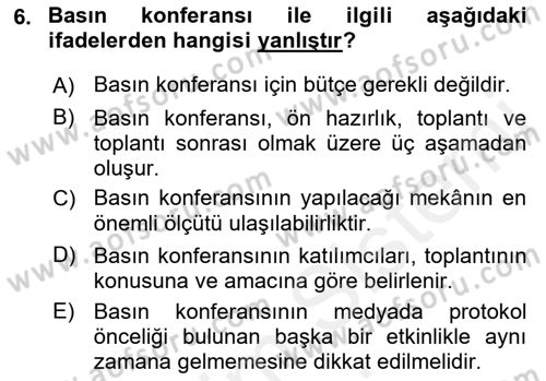 Medya İlişkileri Dersi 2017 - 2018 Yılı (Final) Dönem Sonu Sınav Soruları 6. Soru