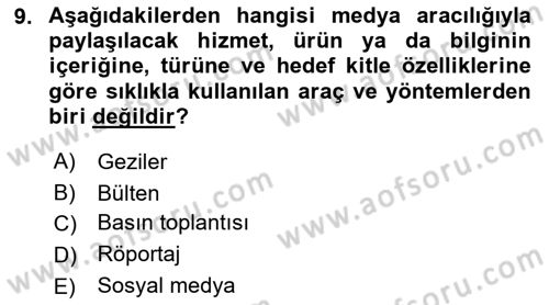Medya İlişkileri Dersi 2017 - 2018 Yılı (Final) Dönem Sonu Sınav Soruları 9. Soru