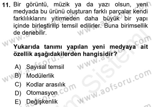 Medya İlişkileri Dersi 2018 - 2019 Yılı (Vize) Ara Sınav Soruları 11. Soru