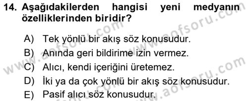 Medya İlişkileri Dersi 2018 - 2019 Yılı (Vize) Ara Sınav Soruları 14. Soru