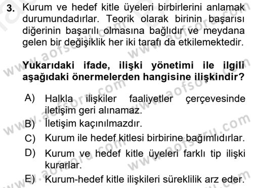 Medya İlişkileri Dersi 2018 - 2019 Yılı (Vize) Ara Sınav Soruları 3. Soru