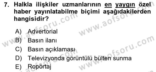 Medya İlişkileri Dersi 2018 - 2019 Yılı (Vize) Ara Sınav Soruları 7. Soru