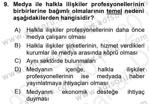 Medya İlişkileri Dersi 2018 - 2019 Yılı (Vize) Ara Sınav Soruları 9. Soru
