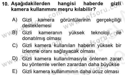 Medya İlişkileri Dersi 2018 - 2019 Yılı (Final) Dönem Sonu Sınav Soruları 10. Soru