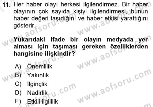 Medya İlişkileri Dersi 2018 - 2019 Yılı (Final) Dönem Sonu Sınav Soruları 11. Soru