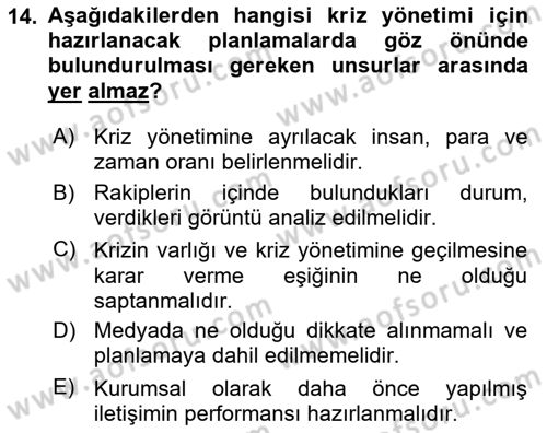 Medya İlişkileri Dersi 2018 - 2019 Yılı (Final) Dönem Sonu Sınav Soruları 14. Soru