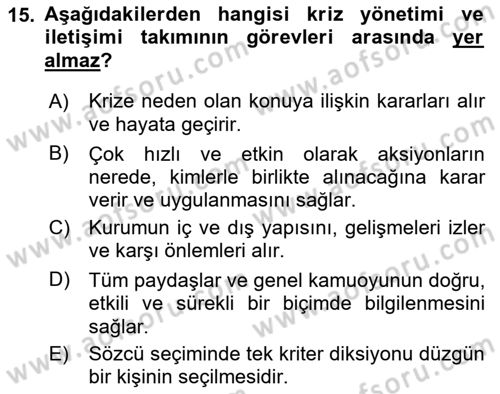 Medya İlişkileri Dersi 2018 - 2019 Yılı (Final) Dönem Sonu Sınav Soruları 15. Soru