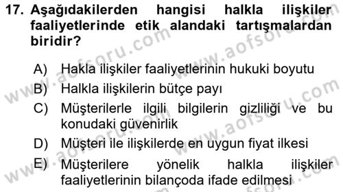 Medya İlişkileri Dersi 2018 - 2019 Yılı (Final) Dönem Sonu Sınav Soruları 17. Soru