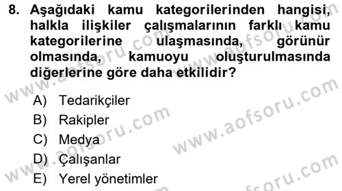 Medya İlişkileri Dersi 2018 - 2019 Yılı (Final) Dönem Sonu Sınav Soruları 8. Soru