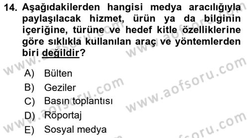 Medya İlişkileri Dersi 2018 - 2019 Yılı Yaz Okulu Sınav Soruları 14. Soru